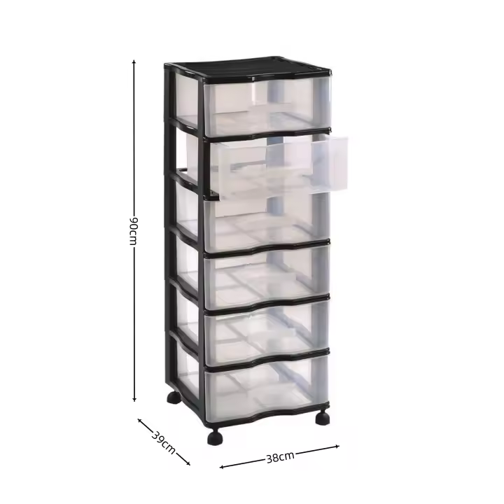 Cajonera con Ruedas Plastic Forte - Contenedor de Plástico para Folios - Especial para Oficina Hogar Baño - Blanco Negro Transparente - 1