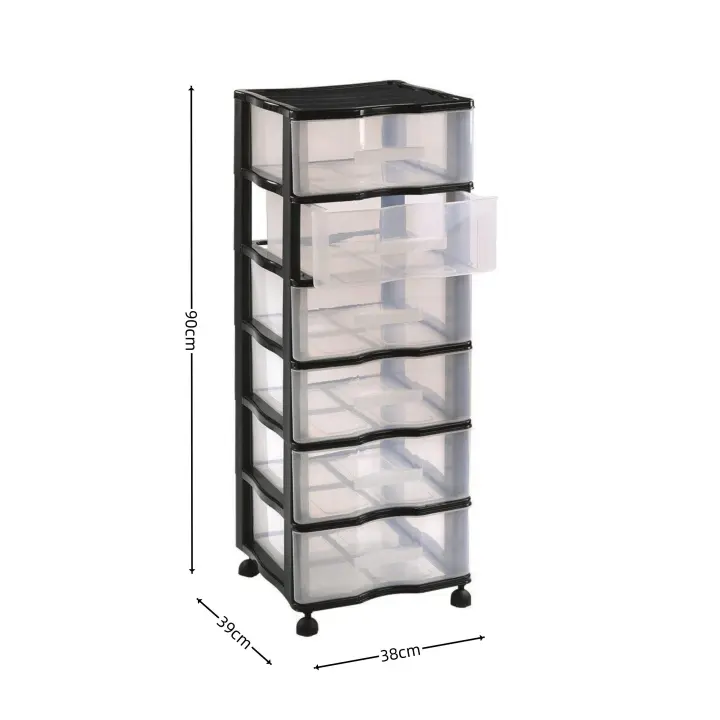 Cajonera con Ruedas Plastic Forte - Contenedor de Plástico para Folios - Especial para Oficina Hogar Baño - Blanco Negro Transparente - 1