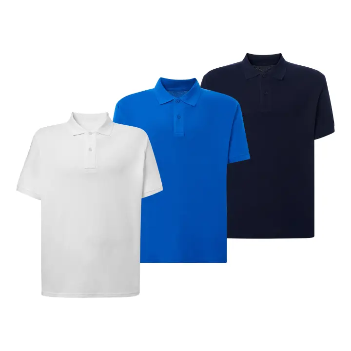 Pack de 3 Polos de Manga Corta para Hombre - 100% Algodón de Alta Calidad - 100% Algodón Peinado Preencogido - Color Blanco, Azul y Azul marino - Marca SO Wear Siempre Original - 1