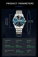 Reloj De Lujo Para Hombre Con Dial De Diamante Y Correa De Acero Inoxidable Reloj Deportivo Con Luz Nocturna Y 3Bar Estilo Negocios Color Azul Y Oro - details 4