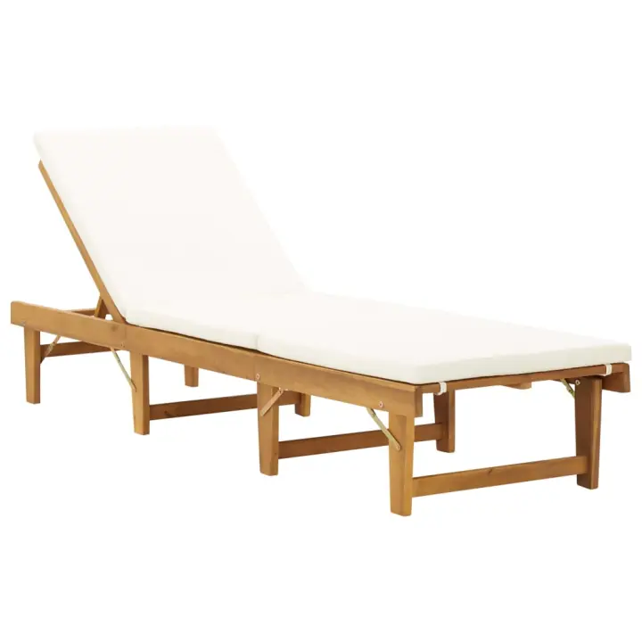 Madera de Acacia Tumbona plegable con el cojeo - 1