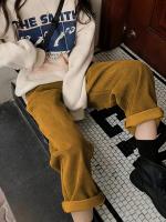 Nuevas Pantalones Casuales Para Mujer Cintura Alta Color Sólido Corduroy Pierna Recta Suelta Botones Talla Ajustable Todo El Año - details 4