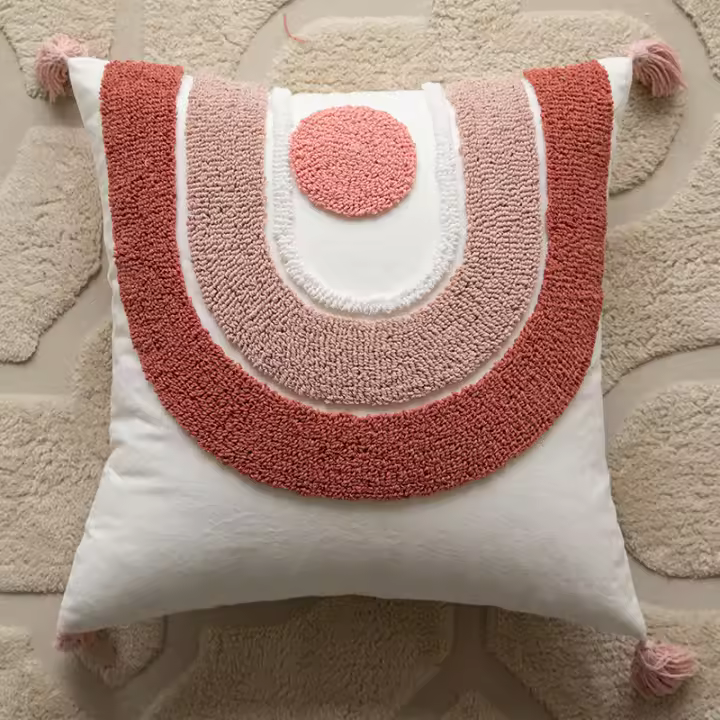 Funda De Cojín Cuadrada Rosa 45x45cm Algodón Tela Geométrica Bordada Decorativa Para Sofá Y Coche - 1
