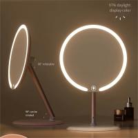 Espejo De Maquillaje Portátil Para Escritorio Con Temperatura De Color Infinita 3 Luces Giratorio 90 Grados Luz Botón Perfecto Para Viajes - details 4
