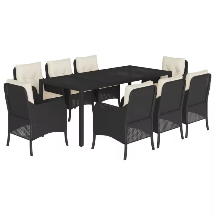 vidaXL Set de comedor de jardín 9 pzas y cojines ratán sintético negro - 1