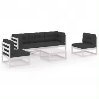 VIDAXL 3076445 conjunto de muebles exterior gris antracita y blanco fabricado en madera maciza de pino - 1