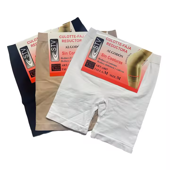 INTIMOLAND - STV International Braga Faja Pantalón Reductor de Mujer - Licra con Algodón - Sin Costura - Sirve Como Antiroces de Piernas - Para Vestidos - Pack de 3 y 6 Unidades - 1