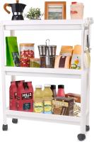 Carrito de almacenamiento delgado con ruedas de 3/4 niveles, para uso general, organizador de estanterías de almacenamiento móvil deslizante para cocina, baño, lavandería, dormitorio, lugares estrechos - details 7