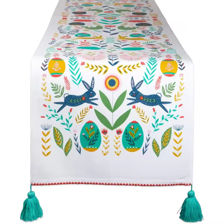 Camino de mesa de cocina, algodón, estilo Easter Folk, 13 x 72 - 1