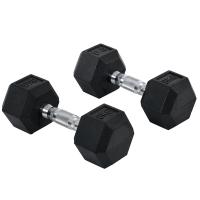 HOMCOM Juego de Mancuernas de 8kg con Barra de Conexión Metálica  y Cabeza Hexagonal Juego de Pesas 16kg Total para Entrenamiento en Casa Gimnasio Oficina Negro y Plata - details 0