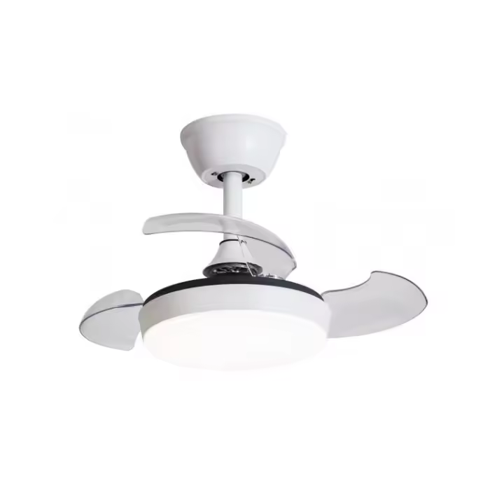 NARVI Ventilador de techo de METAL, Color blanco, 3 Palas retráctiles transparentes , Motor DC 30W, LED 36W x2,  Regulable en intensidad de luz y Color (CCT), Con Memoria y Mando. Ref. FORMENTERA 7290 WH - 1