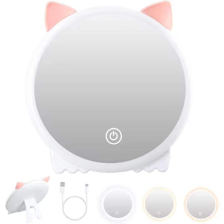 Recargable Espejo de Maquillaje con Luz LED, 1x Espejo de Mesa Maquillaje con 3 Modo Luz, Espejo de Mesa Plegable, Espejo Cosmético de Mesa con Pantalla Táctil Ajustable para Baño Tocador - 1