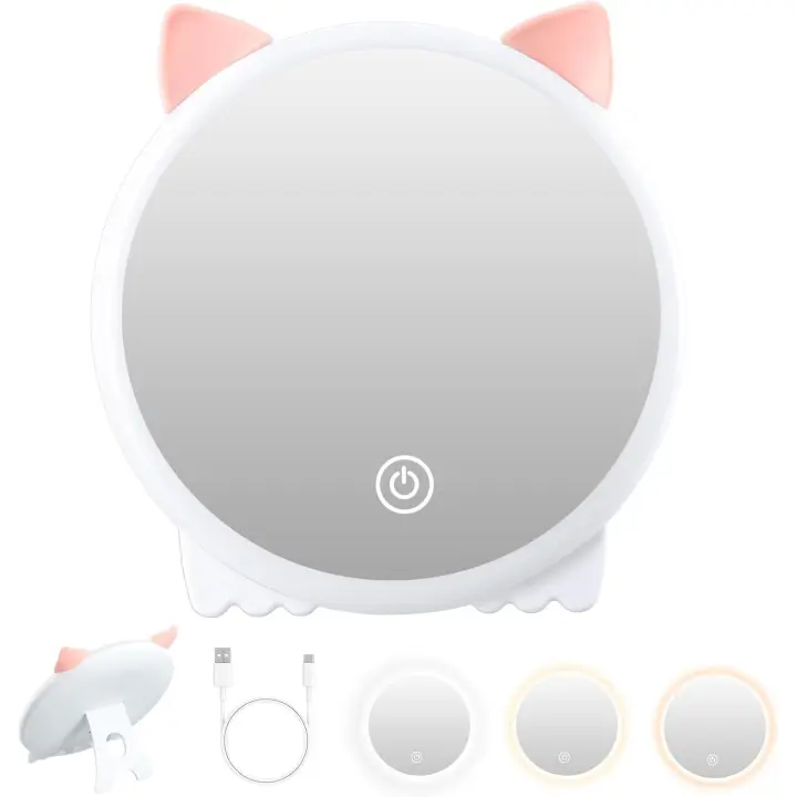 Recargable Espejo de Maquillaje con Luz LED, 1x Espejo de Mesa Maquillaje con 3 Modo Luz, Espejo de Mesa Plegable, Espejo Cosmético de Mesa con Pantalla Táctil Ajustable para Baño Tocador - 1