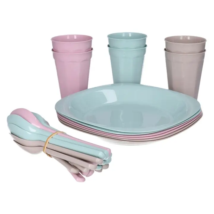 HOGUITA-Set de Picnic de 31 Piezas con Caja para Guardar – Set de Cubertería y Vajilla Reutilizable y Resistente para 6 Personas, Ideal para Comidas al Aire Libre, Camping, Excursiones, Playa - 1