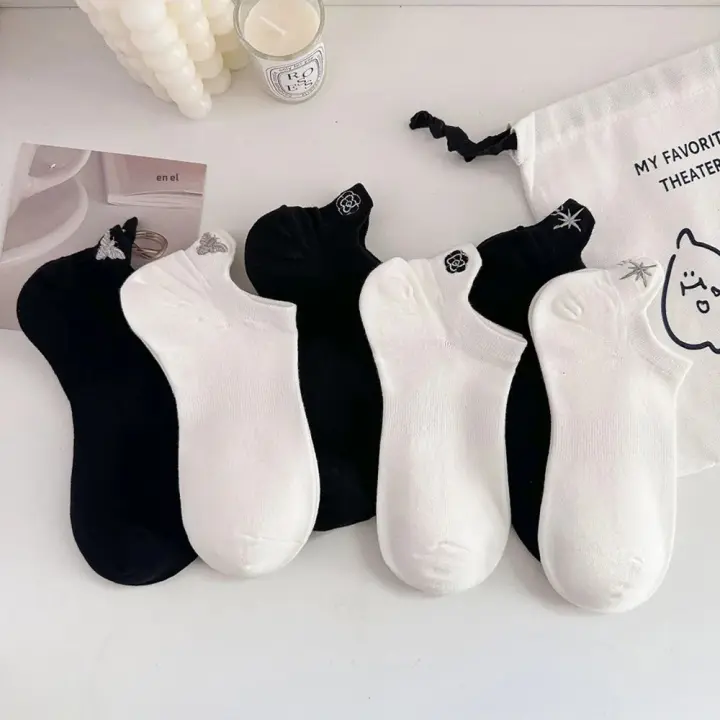 6 Pares De Calcetines De Lujo Para Mujer Con Bordado De Animales Y Flores Calcetines Cortos Transpirables Para Primavera Y Verano - 1