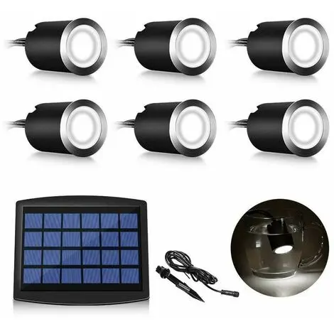 Juego de 6 minifocos LED solares empotrables para suelo, 3 W - 1