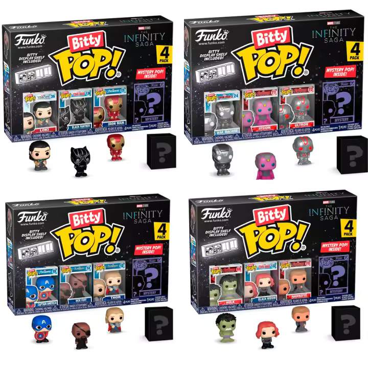 Funko Pack 16 4 packs de 4  Bitty bittys Infinity War MArvel Iron Man Loki Capitan America Thor Hulk Vision Ultron Viuda Negra Hawkeye Black Panther Nick Furia  Funko Pop Bitties Bittis - 1