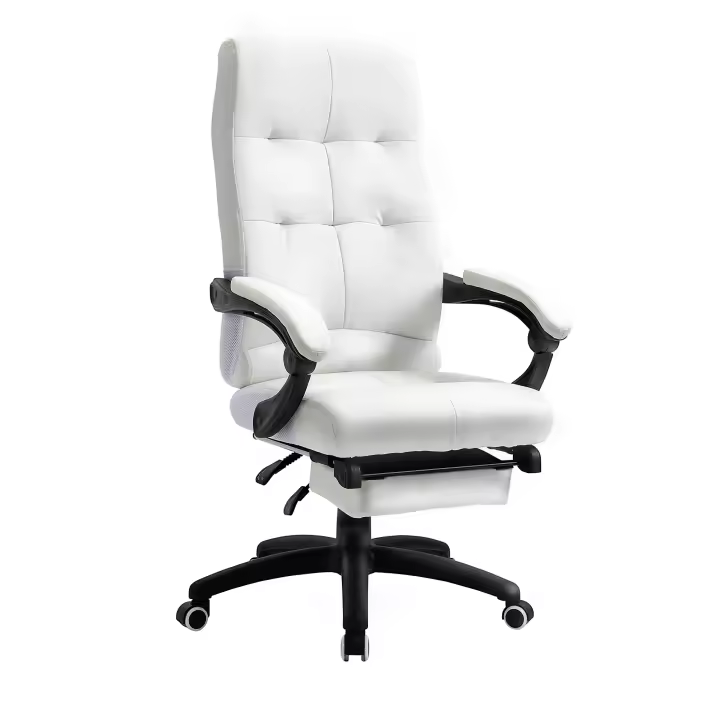 Vinsetto Silla de Oficina Ergonómica Silla de Escritorio Giratoria con Altura Ajustable Función de Inclinación Reposabrazos y Reposapiés Piel Sintética 65x65x118-125 cm - 1