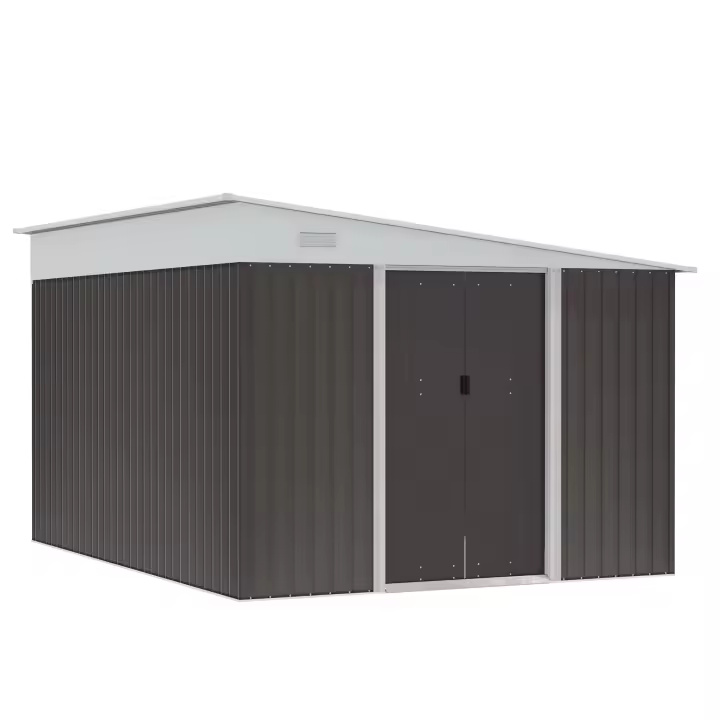 Outsunny Cobertizo de Jardín 280x345x201 cm 8,9 m² Caseta Exterior de Acero para Almacenamiento de Herramientas con Puerta y 2 Ventanas Gris - 1