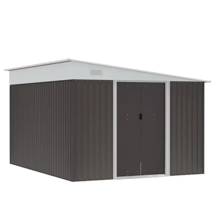 Outsunny Cobertizo de Jardín 280x345x201 cm 8,9 m² Caseta Exterior de Acero para Almacenamiento de Herramientas con Puerta y 2 Ventanas Gris - 1