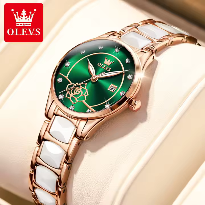 Reloj De Cuarzo Para Mujer OLEVS Movimiento Japonés Resistente Al Agua Acero Inoxidable Cerámica Lujo Reloj De Pulsera Para Damas Conjunto Popular - 1