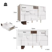 Aparador Moderno con Puertas de Diseño Geométrico, sin Tiradores, compartimentos con función Press and pop, ajustado para Comedor, Salón, patitas de Madera - details 5
