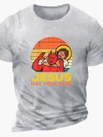 Camiseta De Hombre De Talla Grande Con Estampado 'Jesus Has Your Back' Casual Verano Manga Corta Transpirable Ligera Secado Rápido Material Algodón - details 7