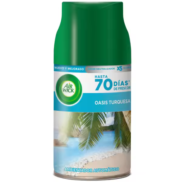 Air Wick Ambientador Freshmatic - Recambio Spray Automático, Esencia para Casa con Aroma a Oasis Turquesa - 1