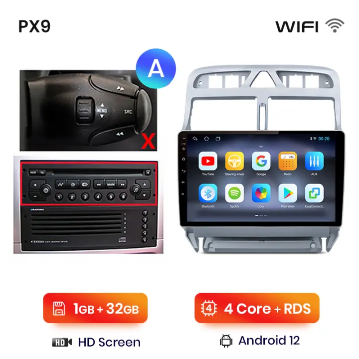 AWESAFE inalámbrico CarPlay Android Auto Radio para Peugeot 307 307CC 307SW 2002 2003 2004 2005 2006 2007 2008 2009 2010 2011 2012 2013 coche reproductor multimedia GPS 2 din autoradio volante controles RDS Bluetooth - 1