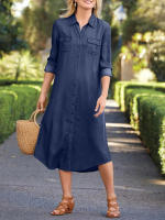 Vestido De Denim Vintage De Verano 2024 Para Mujer Estilo Callejero Elegante Con Bolsillos Y Cuello Volteado De Medio Tamaño - details 8