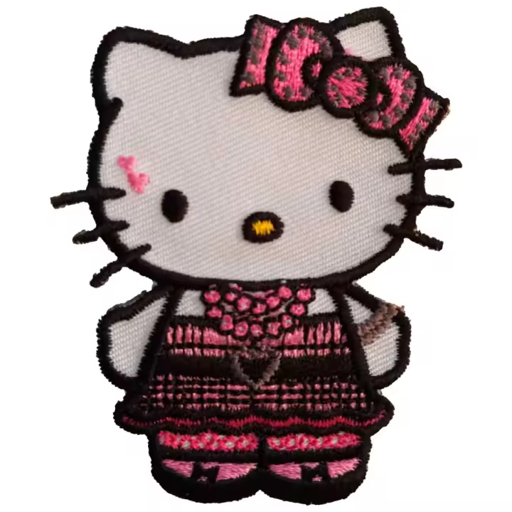 Parches Ropa Sanrio – Parche Bordado Ropa – (licencia oficial) – Animales – Hello Kitty – Gata & Vestido – Negro & Rosa – Bebé – Infantil – 5,2 x 6,0 cm. - Moda The Happy Patch - 1