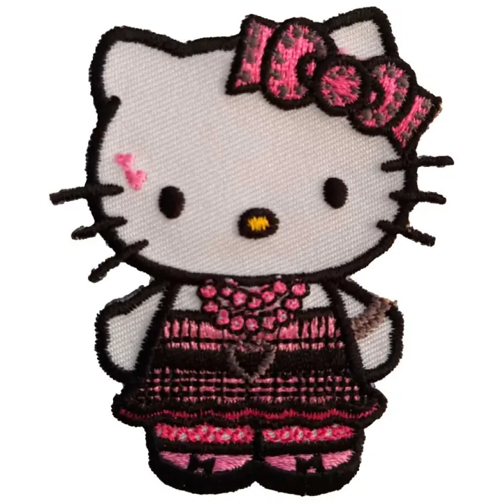 Parches Ropa Sanrio – Parche Bordado Ropa – (licencia oficial) – Animales – Hello Kitty – Gata & Vestido – Negro & Rosa – Bebé – Infantil – 5,2 x 6,0 cm. - Moda The Happy Patch - 1
