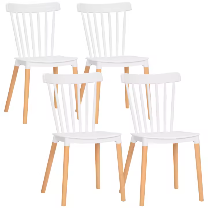 HOMCOM Juego de 4 Sillas de Comedor Estilo Nórdico Sillas de Cocina con Respaldo Alto Asiento de Polipropileno y Patas de Madera de Haya Carga 120 kg 48x52,5x83 cm - 1