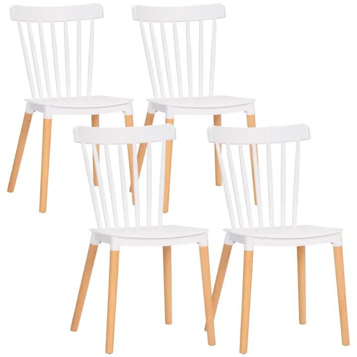 HOMCOM Juego de 4 Sillas de Comedor Estilo Nórdico Sillas de Cocina con Respaldo Alto Asiento de Polipropileno y Patas de Madera de Haya Carga 120 kg 48x52,5x83 cm - 1