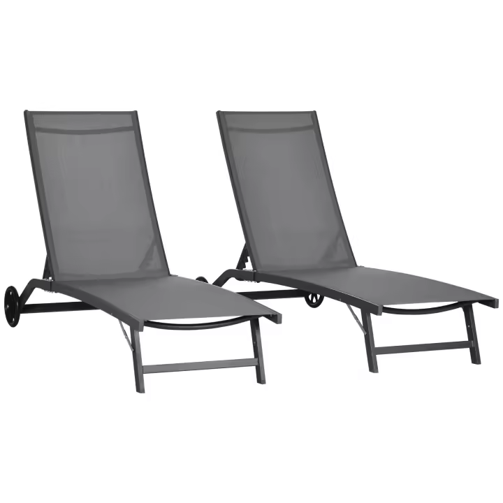 Outsunny Juego de 2 Tumbonas Reclinables de Jardín Sillas de Aluminio para Exteriores con Respaldo Ajustable de 5 Niveles y Ruedas para Playa Piscina 165x66x102 cm - 1