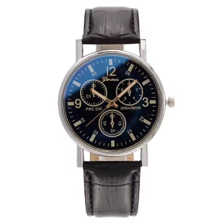 Reloj para hombre con tres subdiales, espejo azul, correa de cuero, movimiento de cuarzo, un reloj multifuncional y elegante para el hombre - 1