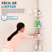 RUHHY, Estantería telescópica ajustable de esquina para ducha-organización baño - Altura Ajustable 230-300cm - estanterías almacenaje baño - acero inoxidable y plástico - estantería esquina baño - accesorios ducha - estantes de baño - comoda, versátil - details 0