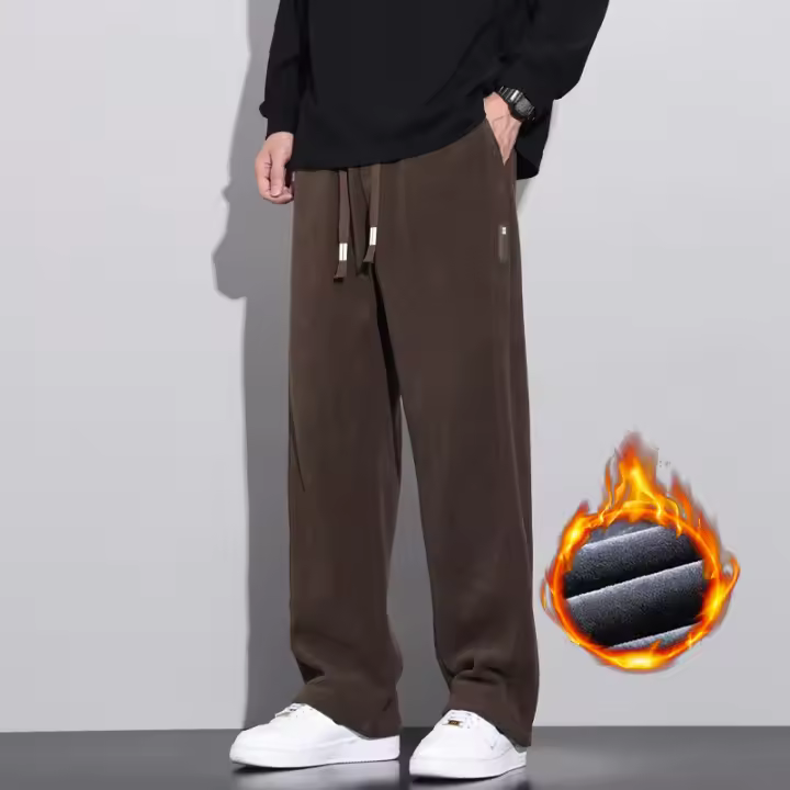 Pantalones De Corduroy De Piel Para Hombre Invierno Estilo Coreano Cálidos Y Suaves Pantalones Cargo Rectos De Moda Casual - 1