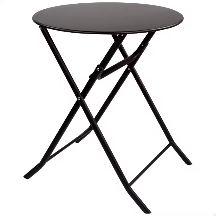 Aktive - Mesa redonda plegable, color negro, Ø60x70 cm, para terraza o jardín, tablero abatible, para 2 personas, soporta 75 kg, uso interior y exterior, mesa auxiliar, estructura de metal resistente, mesa jardín redonda, mesa auxiliar terraza - 1