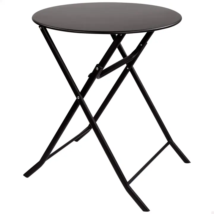Aktive - Mesa redonda plegable, color negro, Ø60x70 cm, para terraza o jardín, tablero abatible, para 2 personas, soporta 75 kg, uso interior y exterior, mesa auxiliar, estructura de metal resistente, mesa jardín redonda, mesa auxiliar terraza - 1