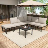 Juego de tumbonas de Jardín con Armado de Hierro galvanizado, juego de 6, juego de muebles de Jardín de Cuerda, Patos regulables, tablero de Cristal Liso, incl. Todos Los cojines de asiento y almohadones, beige/Gris - details 3