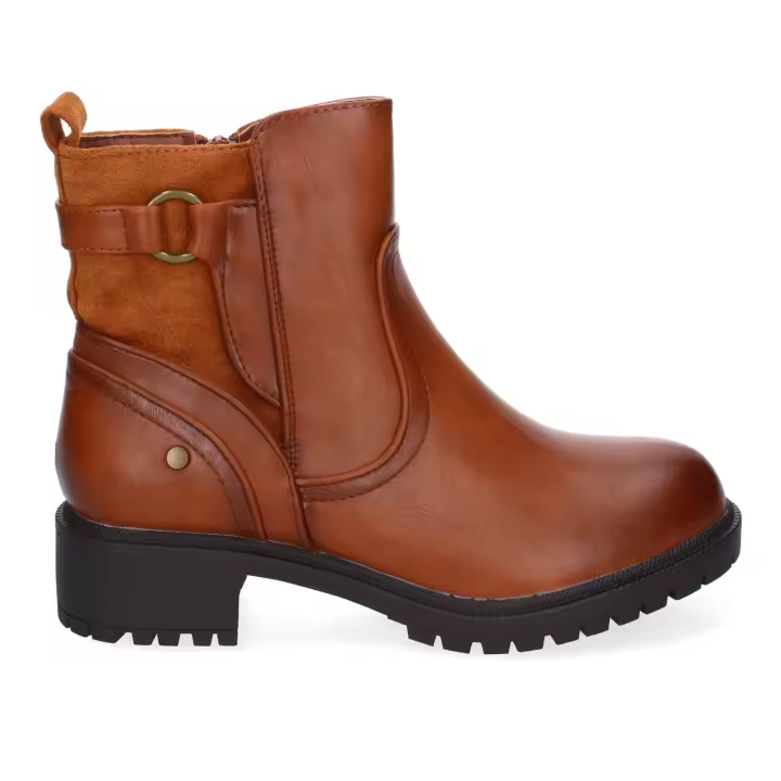 PuntoSalao Botines de tacón bajo elegantes hebilla para mujer camel RD813 - 1