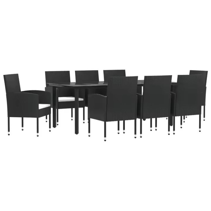 vidaXL Juego de comedor de jardín 9 pzas ratán sintético y acero negro - 1