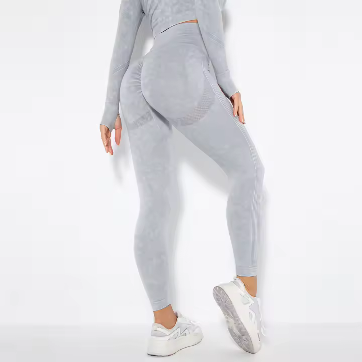 Conjunto de Yoga sin costuras para mujer, trajes deportivos para Fitness, ropa de gimnasio, Top corto de manga larga, camisas, mallas para correr de cintura alta, pantalones de entrenamiento - 1