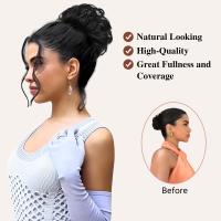 Synthetic Curly Messy Bun Peluca Clip En Extensión De Cabello Corto Con Gran Peine Elástico Y Cordón Estilo Updo Para Negras - details 3