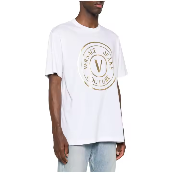 Camiseta VERSACE JEANS COUTURE Oversize con Maxi Logo V-Emblem Color Blanco - 1
