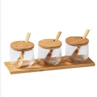 X-Set de 3 Tarros de Cristal para Especias con Cucharas y Base de Bambú,Frascos de Vidrio para Condimentos con Tapas,Frascos de Almacenamiento de Vidrio,Recipientes Organizadores de Cocina Elegantes y Prácticos - details 3