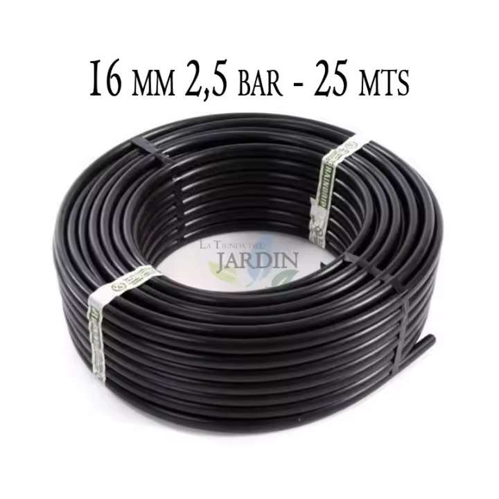 Suinga Tubería PE Agrícola 16mm 2,5 Bar 25 Metros Negro Sin Goteros - Riego Ecológico - 1