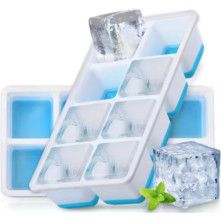 Bandeja grande para cubitos de hielo con tapa, paquete de 2 bandejas de silicona para cubitos de hielo, con certificación LFGB y sin BPA, moldes para cubitos de hielo para cerveza, cócteles y whisky. - 1