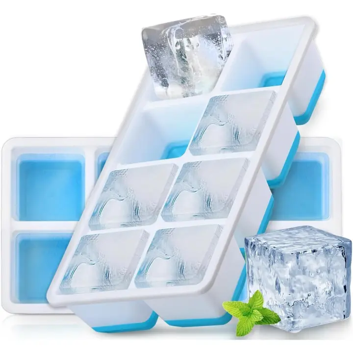 Bandeja grande para cubitos de hielo con tapa, paquete de 2 bandejas de silicona para cubitos de hielo, con certificación LFGB y sin BPA, moldes para cubitos de hielo para cerveza, cócteles y whisky. - 1